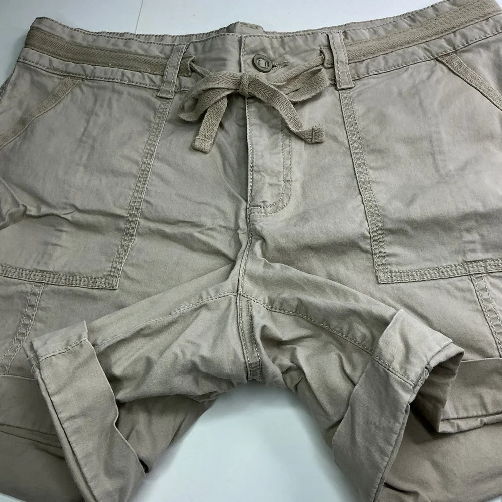Sonoma Khaki Utility Cargo Shorts Womens 10 Tan Drawstring Cotton Blend